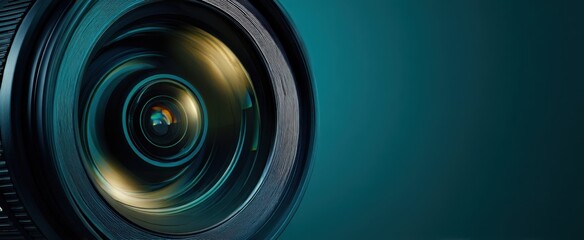 The detailed view of a professional camera lens with artistic lighting.