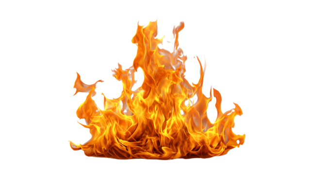 Realistic flames on a black background, perfect for use in graphics, digital designs, or illustrations emphasizing heat, fire, or warmth.