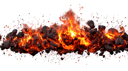 Volcanic lava eruption featuring bright flames and molten rock. Dramatic display of natural forces, showcasing the beauty and power of earth's geological processes.