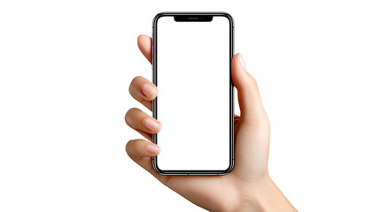 A close-up of a hand holding a smartphone with a blank screen, perfect for showcasing apps, designs, or concepts in a modern and minimalistic style.