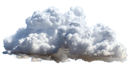 Fluffy white cloud on a transparent background, ideal for various graphic designs, nature themes, or weather-related projects.