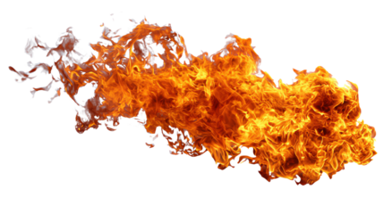 Dynamic and vibrant flame texture on a transparent background, showcasing swirling orange and yellow hues with smoke accents, perfect for creative projects.