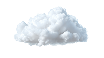 Fluffy white cloud against a transparent background, perfect for creative projects and designs needing a soft, natural element. Ideal for use in various digital applications.