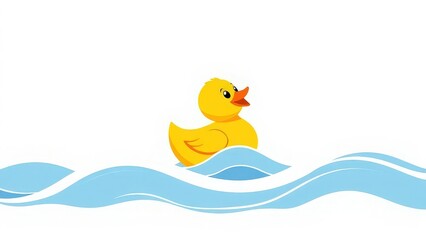 A charming illustration of a yellow rubber duck floating on gentle waves.