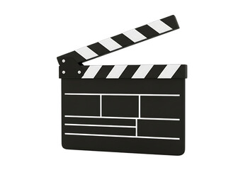 Obraz premium Illustration of a black clapperboard with white stripes, used in filmmaking, isolated on transparent background on transparent background