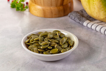 Fresh green pumpkin peeled seeds