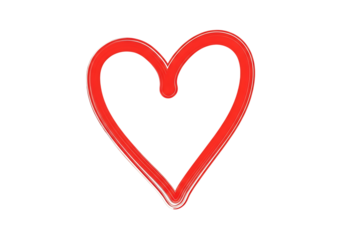 Illustration of handdrawn red heart outline with a textured brush stroke effect, isolated on transparent background on transparent background