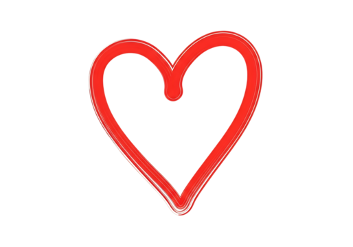 Illustration of handdrawn red heart outline with a textured brush stroke effect, isolated on transparent background on transparent background - Powered by Adobe