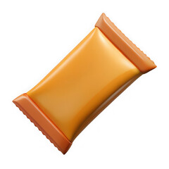 Single orange candy bar wrapper isolated on transparent background