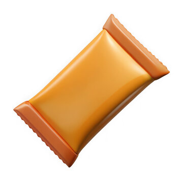 Single orange candy bar wrapper isolated on transparent background
