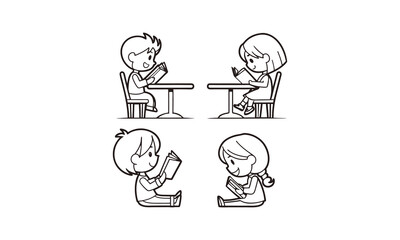Children Talking at Table Cartoon