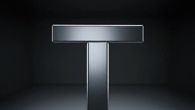 Close-up of a metallic T-shaped object on a dark background with cinematic lighting.