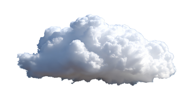 Fluffy white cloud against a clear blue sky, representing serenity and calmness. Ideal for backgrounds or weather-related themes.