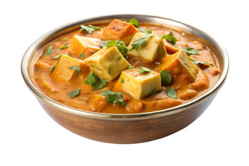 Traditional paneer butter masala Indian dish isolated on transparent background