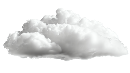 Fluffy white cloud isolated on a transparent background, perfect for natural, serene, and calming atmospheres in design and artwork.