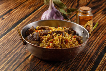 Asian traditional pilaf with beef