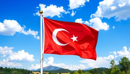 Turkish flag waving in blue sky (1)
