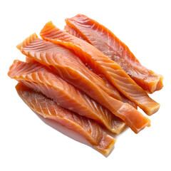 Smoked salmon strips seafood isolated on transparent background