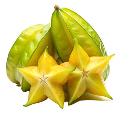 Juicy starfruit exotic fruit isolated on transparent background