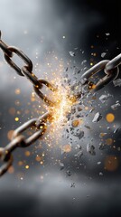 Breaking chain showing explosion of liberation and freedom