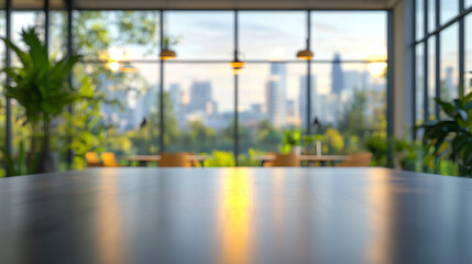 Business modern office open space with minimal table bokeh background blurred interior