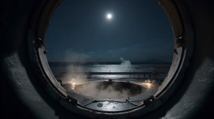 Night view through circular opening moon