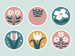 Obraz premium Elegant Floral Emblems Collection A Set of Decorative Stickers Featuring Beautiful Flowers, Perfect for Design Projects and Creative Applications