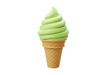Isolated swirl of light green soft-serve ice cream on wafer cone, simple dessert icon