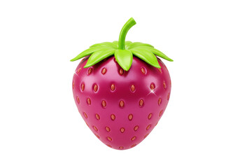 Isolated toy strawberry fruit with green stem for food or kids play concepts, realistic