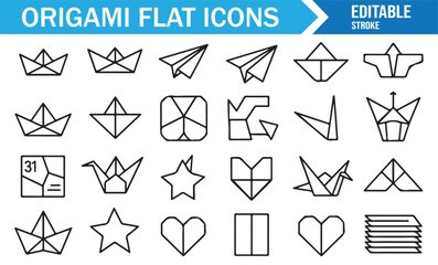 Origami symbol vector pack featuring crane, star, heart, and paper boat