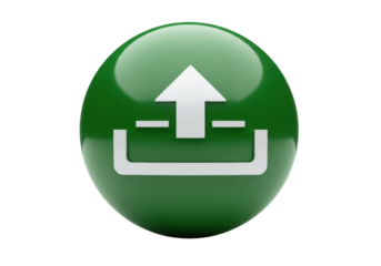 Isolated green sphere depicting a file upload to the cloud, for technology and computing