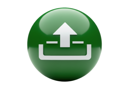 Isolated green sphere depicting a file upload to the cloud, for technology and computing