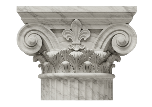 Isolated ionic order capital, decorative marble pillar architecture for house entrance