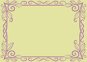 Elegant decorative border frame with floral leaf swirl design in purple outline on pastel background, perfect for invitations, greeting cards, certificates, and creative layouts.