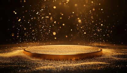 Shimmering Gold Dust with a Circular Base in Mystical Lighting