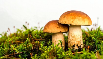 Two mushrooms in moss