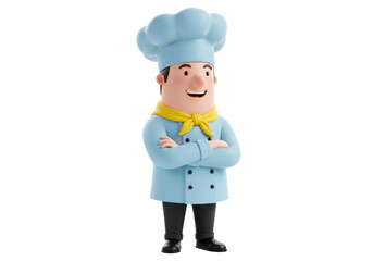 Isolated cartoon chef stands with folded arms, 3D character portrait illustration
