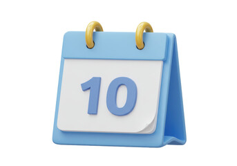 Isolated tenth day calendar reminder icon with golden rings for schedule concept art