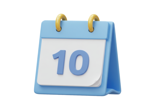Isolated tenth day calendar reminder icon with golden rings for schedule concept art