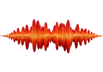 Isolated sound wave design element with red, orange, and yellow fluid, rhythmic shapes