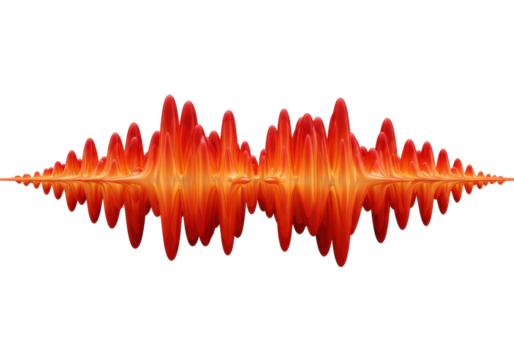 Isolated sound wave design element with red, orange, and yellow fluid, rhythmic shapes