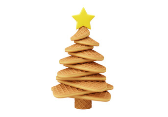 Isolated Christmas tree made of waffles and a yellow star, delicious holiday dessert food