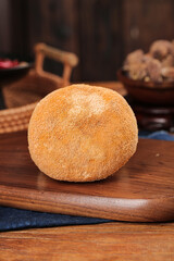 Lion's Mane Mushroom on Wooden Cutting Board - Fresh Edible Fungi for Healthy Cooking and Nutrition