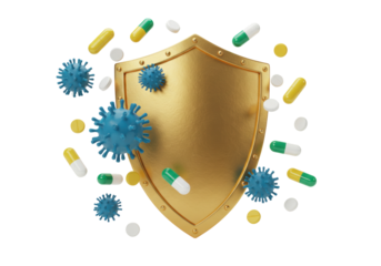 Isolated shield and viruses, concept of immune system protection, healthcare medicine