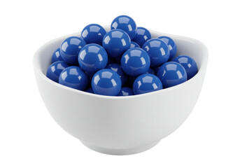 Isolated bowl of blue marbles, classic game pieces, glossy toy spheres, playthings and design elements