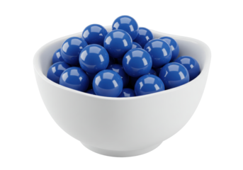 Isolated bowl of blue marbles, classic game pieces, glossy toy spheres, playthings and design elements
