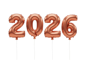 Isolated Foil balloons in shape of numbers 2026. Decorations for celebrating holidays.