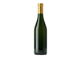 Isolated dark green wine bottle with shiny gold foil top, drink container object