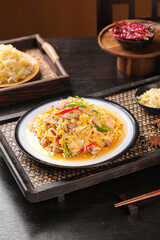 Asian Fried Rice with Sauerkraut and Meat Traditional Northeast Cuisine Shabu Hot Pot Style Dish