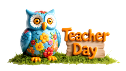 Teacher Day Celebration with Decorative Owl, isolated on transparent background